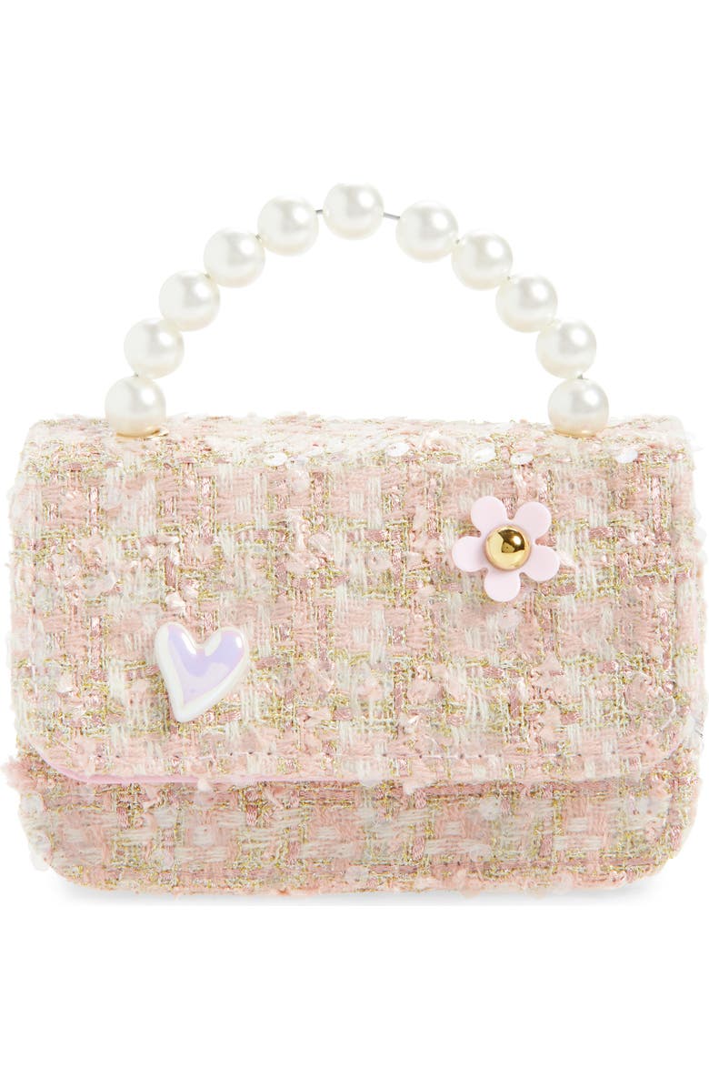 Ruby & Ry Kids' Pink Tweed Faux Pearl Top Handle Bag, Main, color, Pink