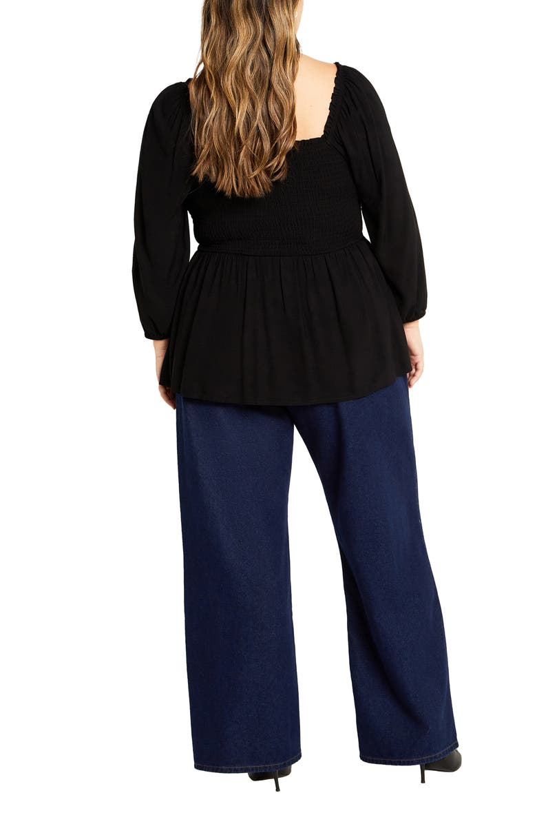 City Chic Poppy Smocked Peplum Top, Alternate, color, Black