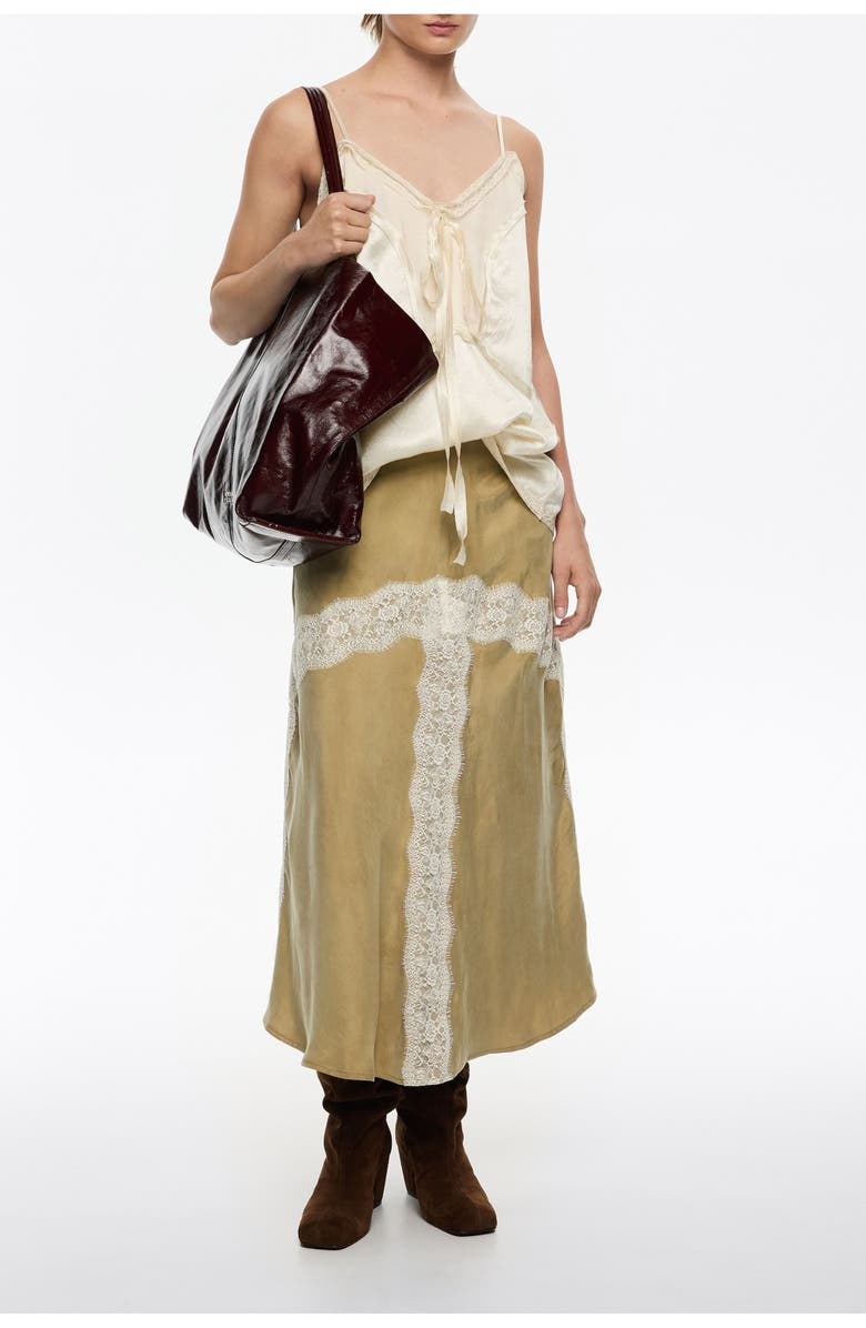 Bimba y Lola Contrast Lace A-Line Skirt, Alternate, color, Light Khaki