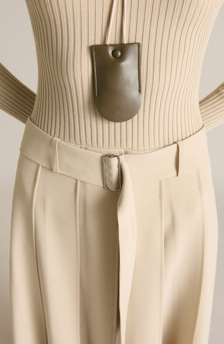 MANGO Paris Long Sleeve Mixed Media Dress, Alternate, color, Ecru