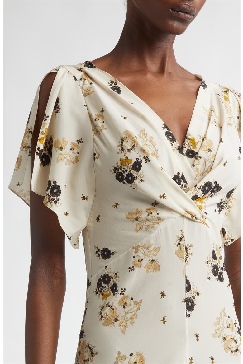 Falja Floral Stretch Silk A-Line Dress, Alternate, color, ECRU
