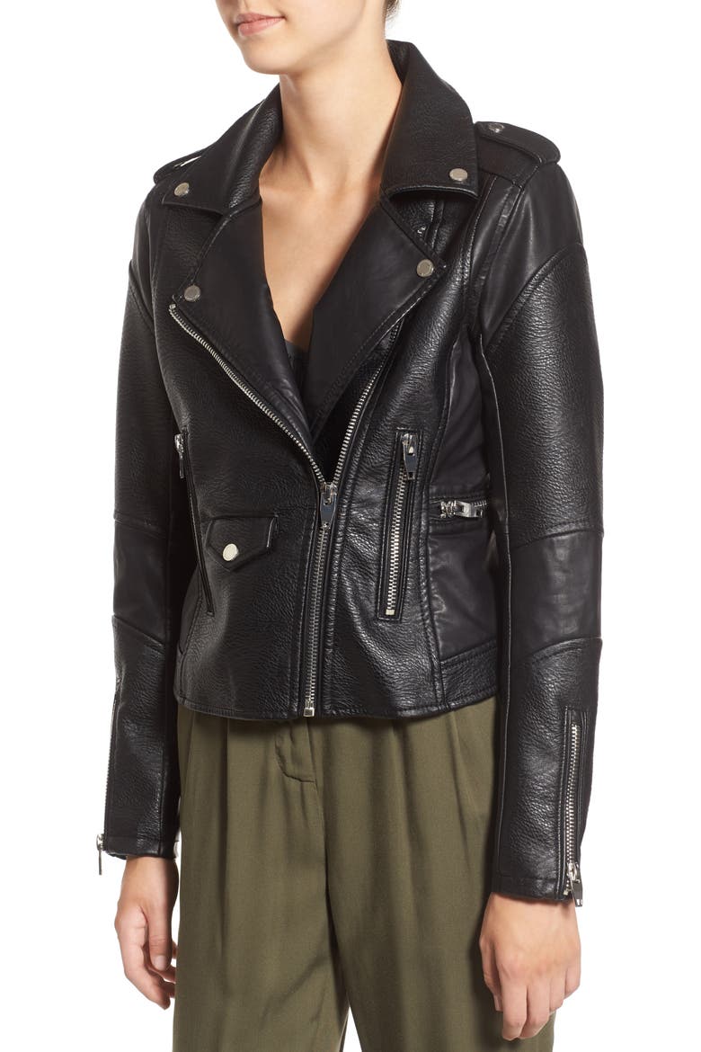'Easy Rider' Faux Leather Moto Jacket, Alternate, color, BLACK