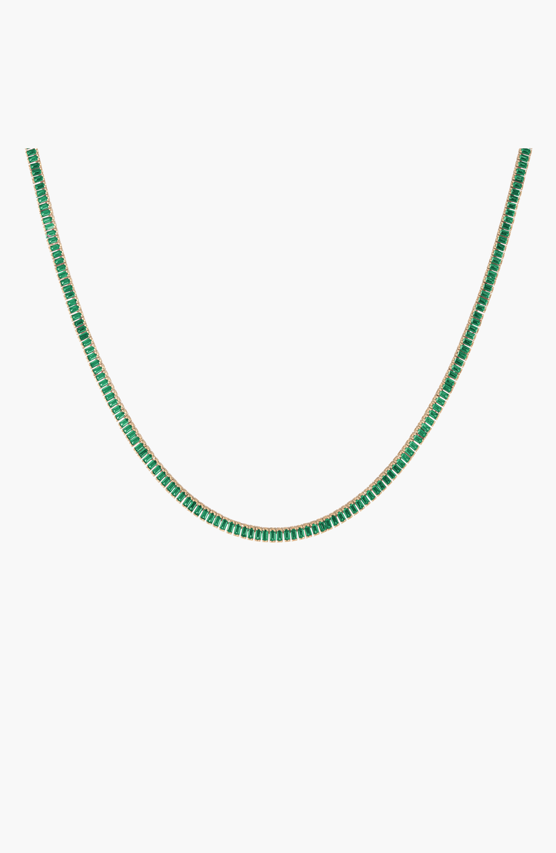 Aurate New York Lab Grown Green Emerald Baguette Tennis Necklace, Main, color, Green Emerald