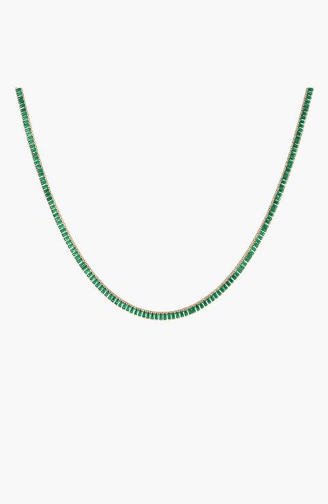 Lab Grown Green Emerald Baguette Tennis Necklace