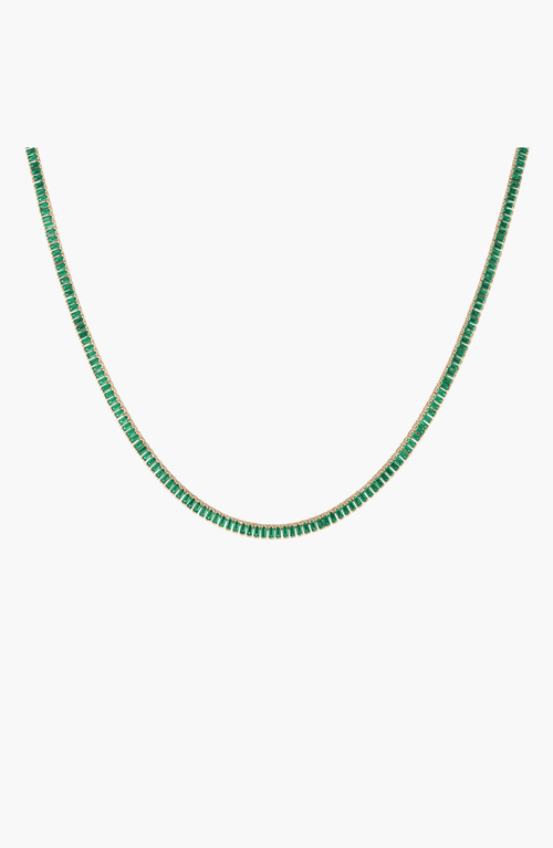 Aurate New York Lab Grown Green Emerald Baguette Tennis Necklace In Yellow