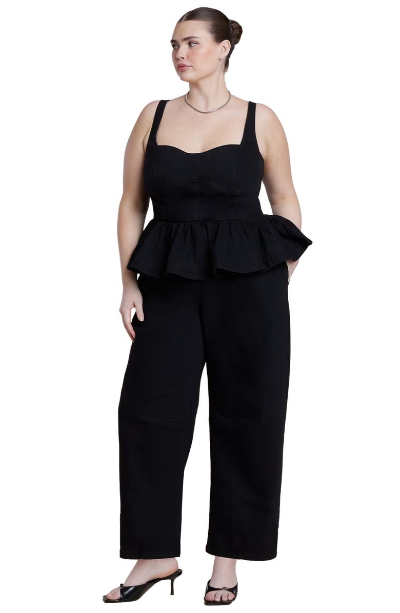 ELOQUII Peplum Barrel Leg Jumpsuit, Main, color, Black Wash