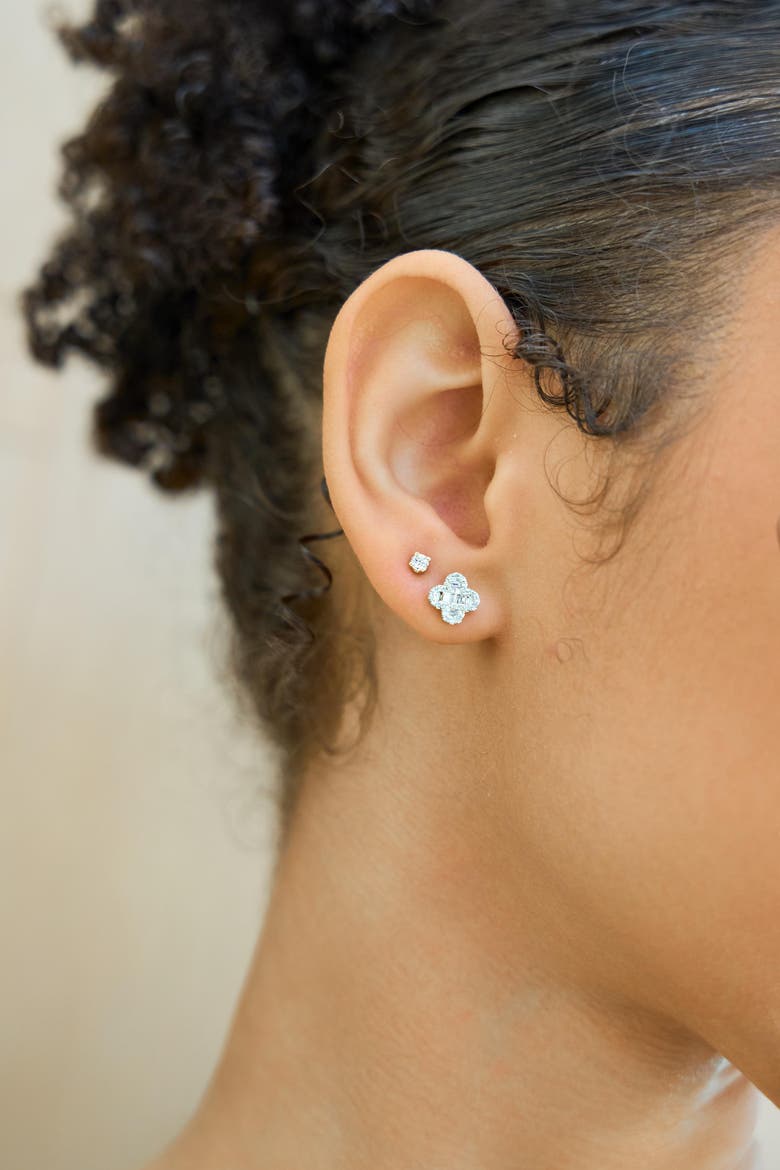 Ariana 0.4 Cts Baguette & Round-Cut Diamond Clover Stud Earrings in 14K Gold, Alternate, color, 14K Yellow Gold