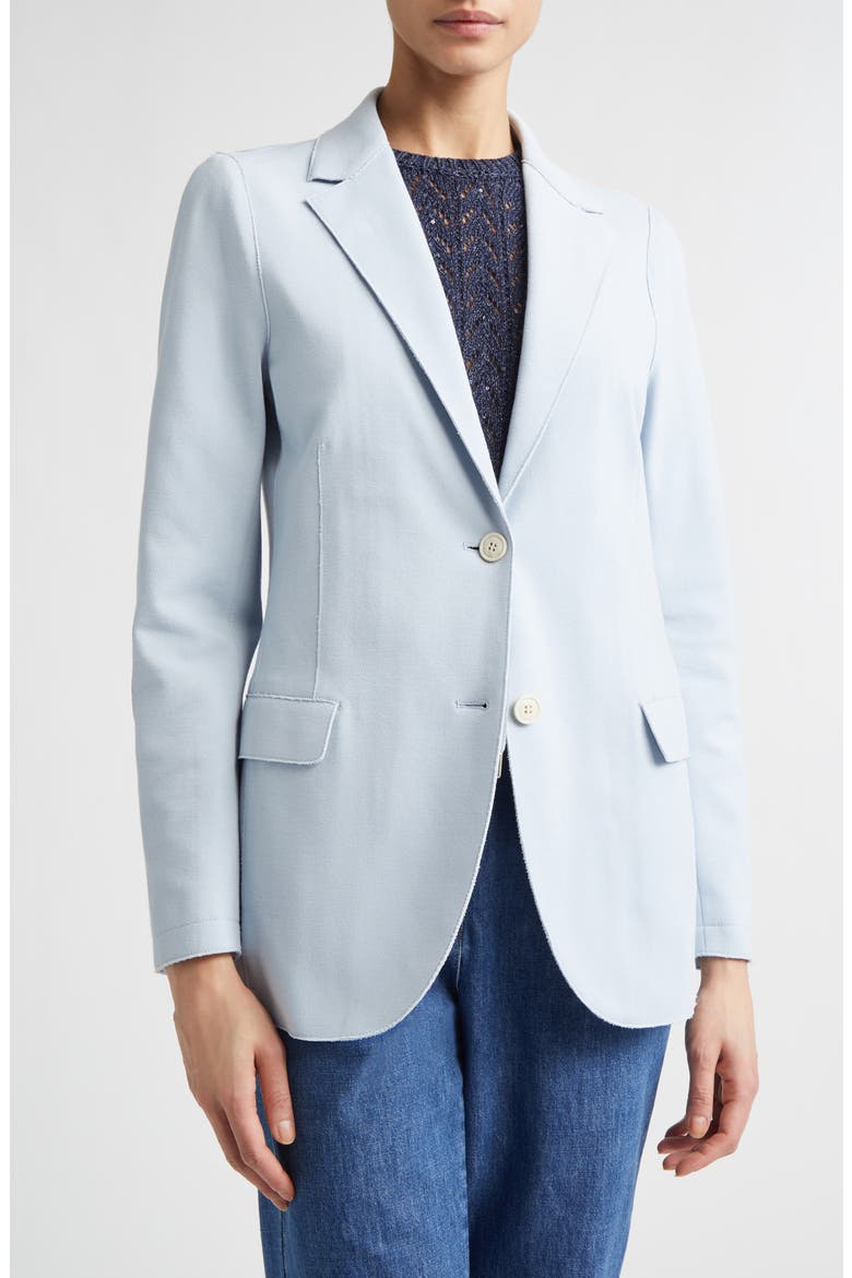 Laser Cut Cotton Blend Knit Jacket with Hooded Zip Inset, Alternate, color, 130 SKY BLUE
