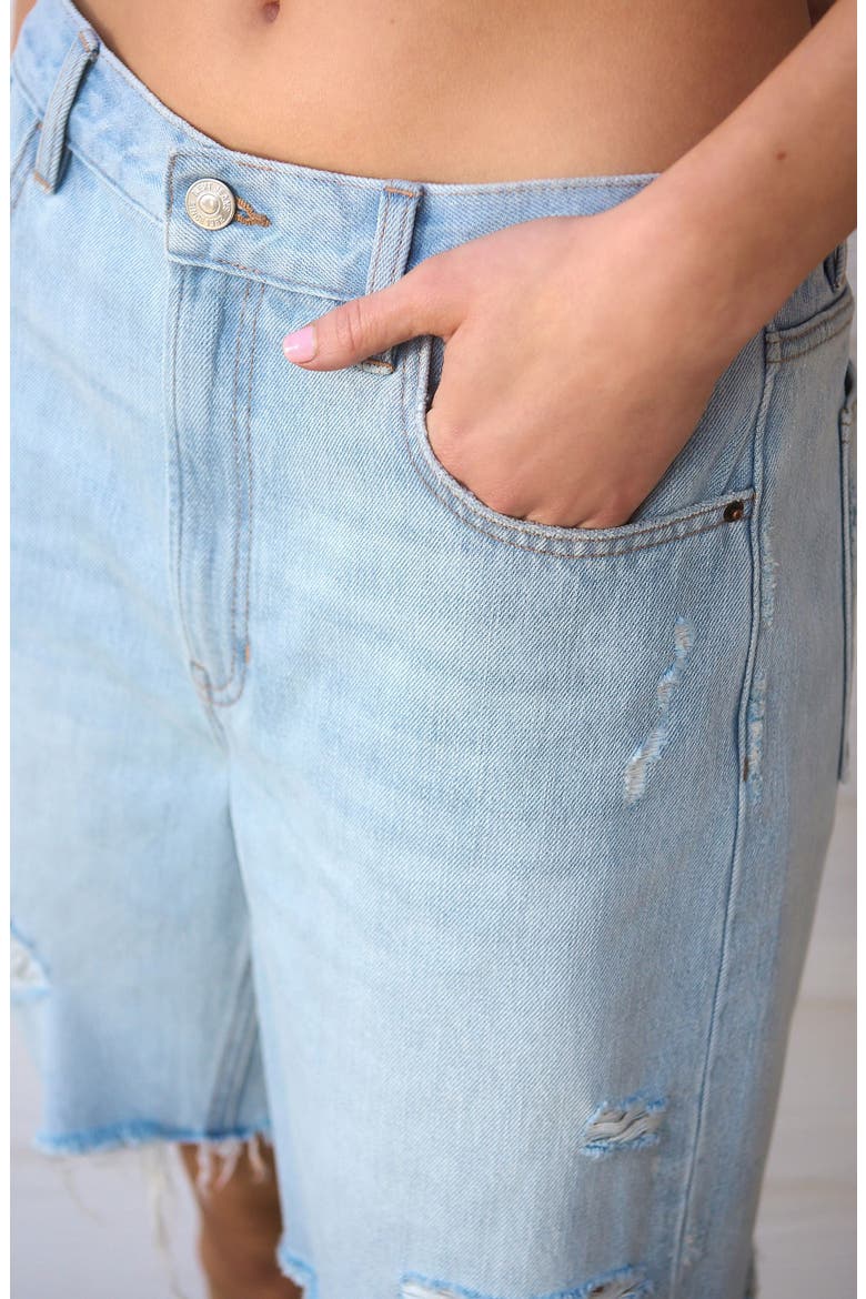 Slouchy Cutoff Denim Shorts, Alternate, color, BLUE
