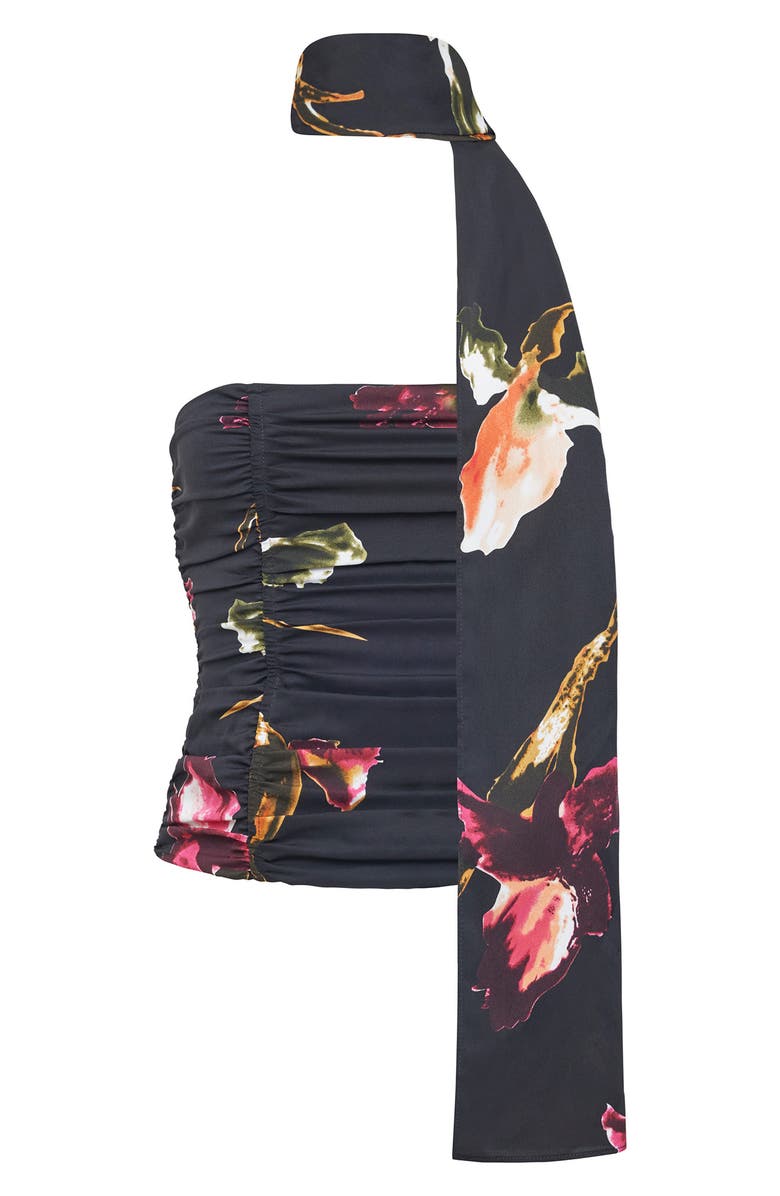 LIONESS Island Ruched Strapless Top & Scarf Set, Alternate, color, Onyx Floral