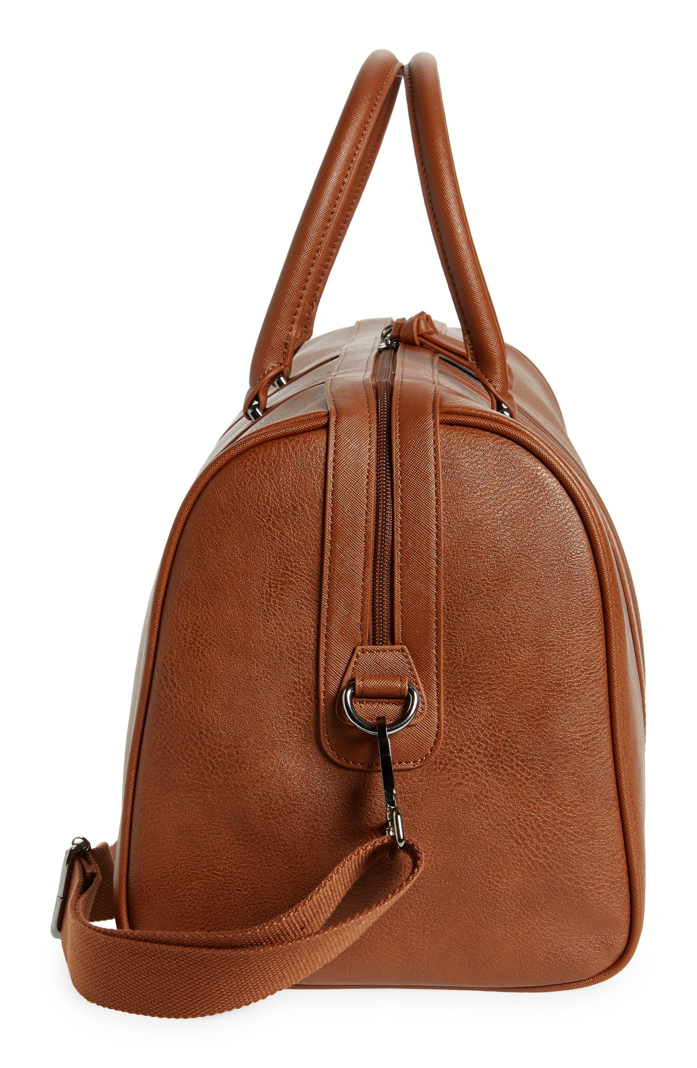 Everyday Stripe Faux Leather Holdall Bag, Alternate, color, TAN