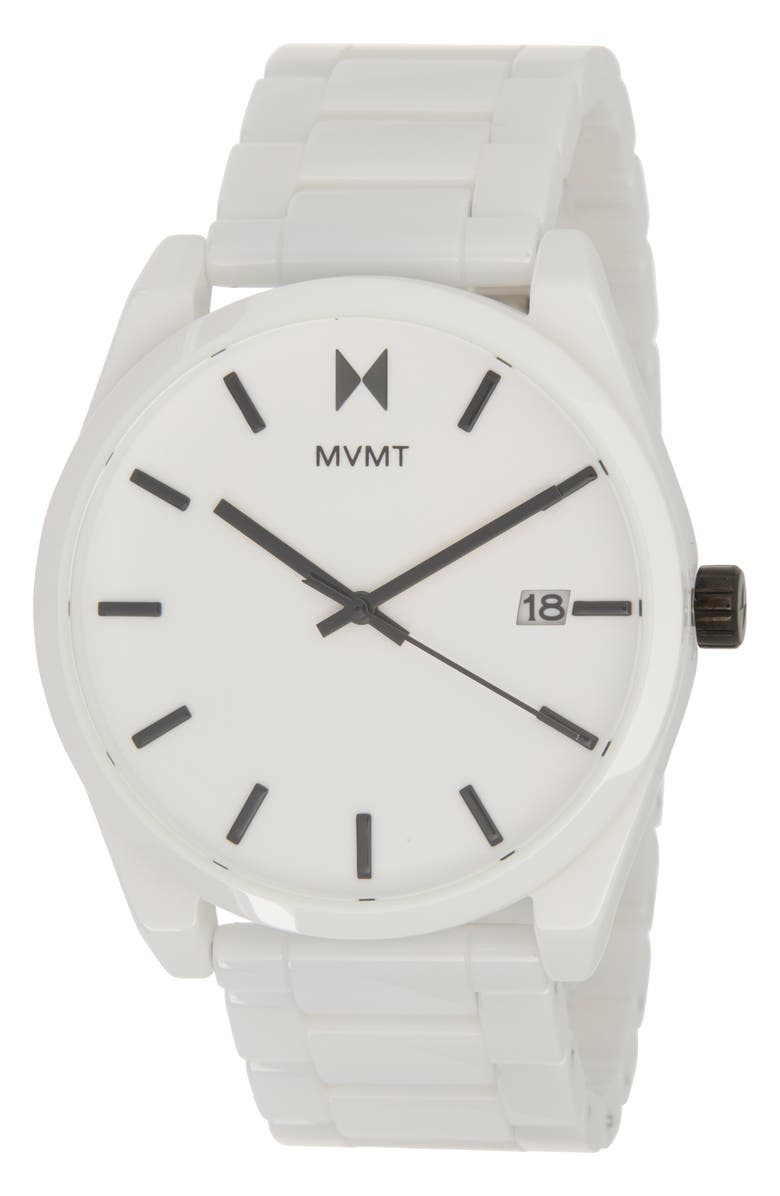 MVMT WATCHES Element Ceramic Bracelet Watch, 43mm, Main, color, Gloss White
