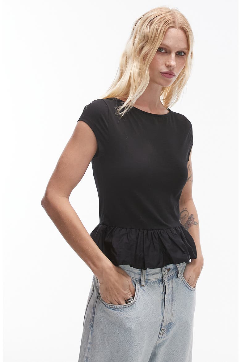 Bubble Peplum Top, Main, color, BLACK