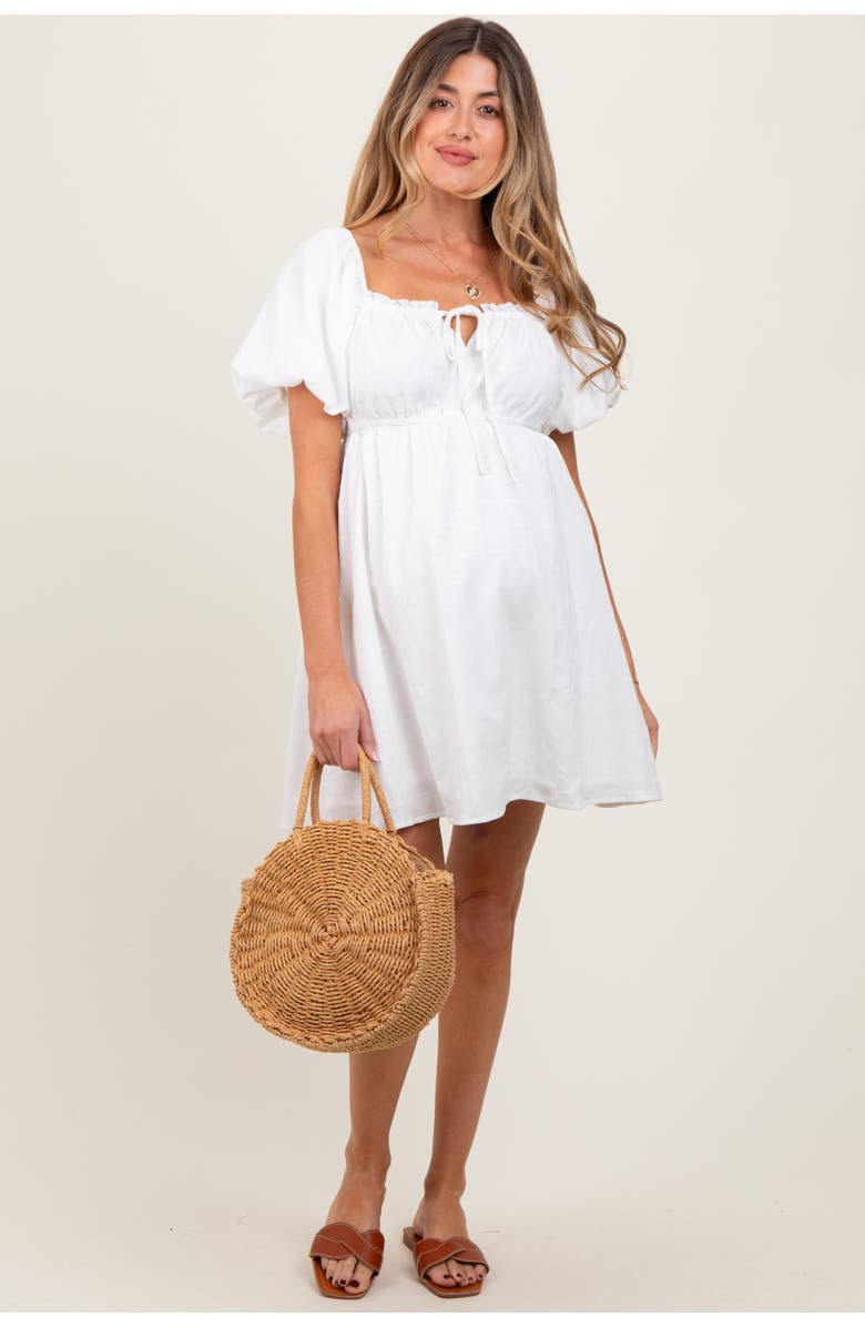PinkBlush Textured Bubble Sleeve Maternity Mini Dress, Main, color, White