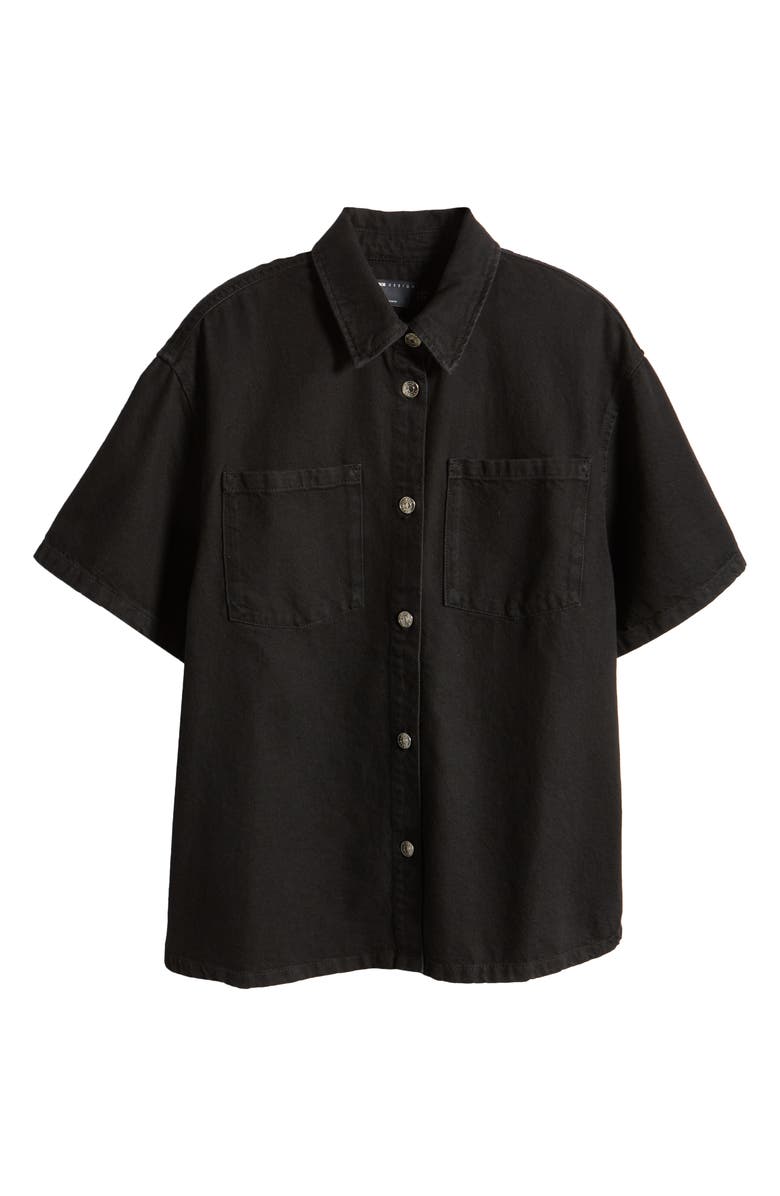 ASOS DESIGN Elbow Sleeve Longline Denim Button-Up Shirt, Alternate, color, 