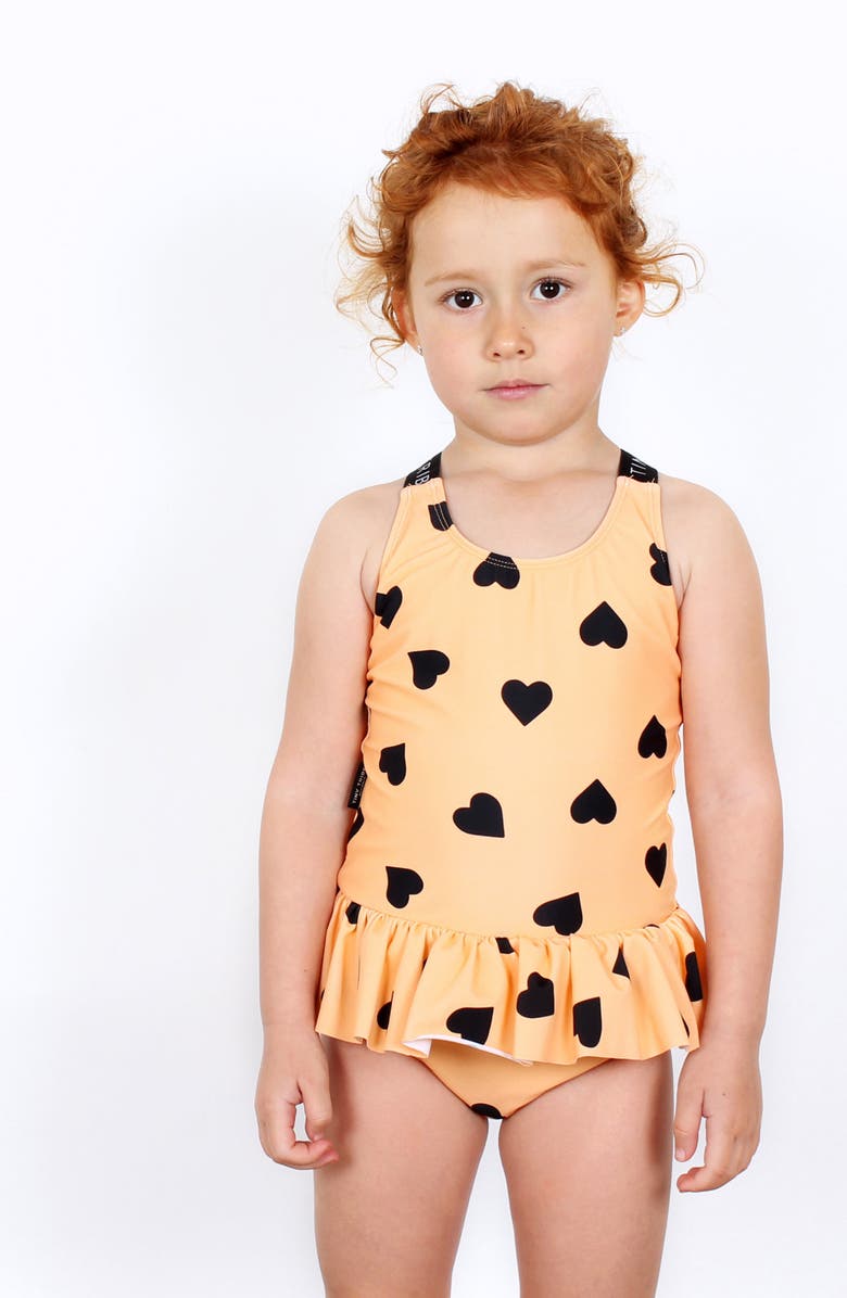 TINY TRIBE Heart Frill Skirted One-Piece Swimsuit, Alternate, color,