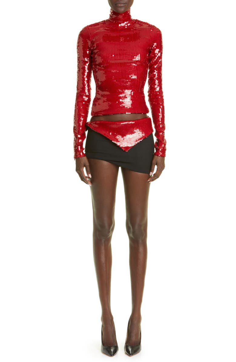 LaQuan Smith Sequin Mock Neck Long Sleeve Top, Alternate, color, 