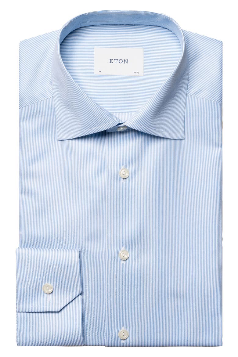 Slim Fit Pinstripe Cotton Twill Dress Shirt, Alternate, color, LIGHT PASTEL BLUE