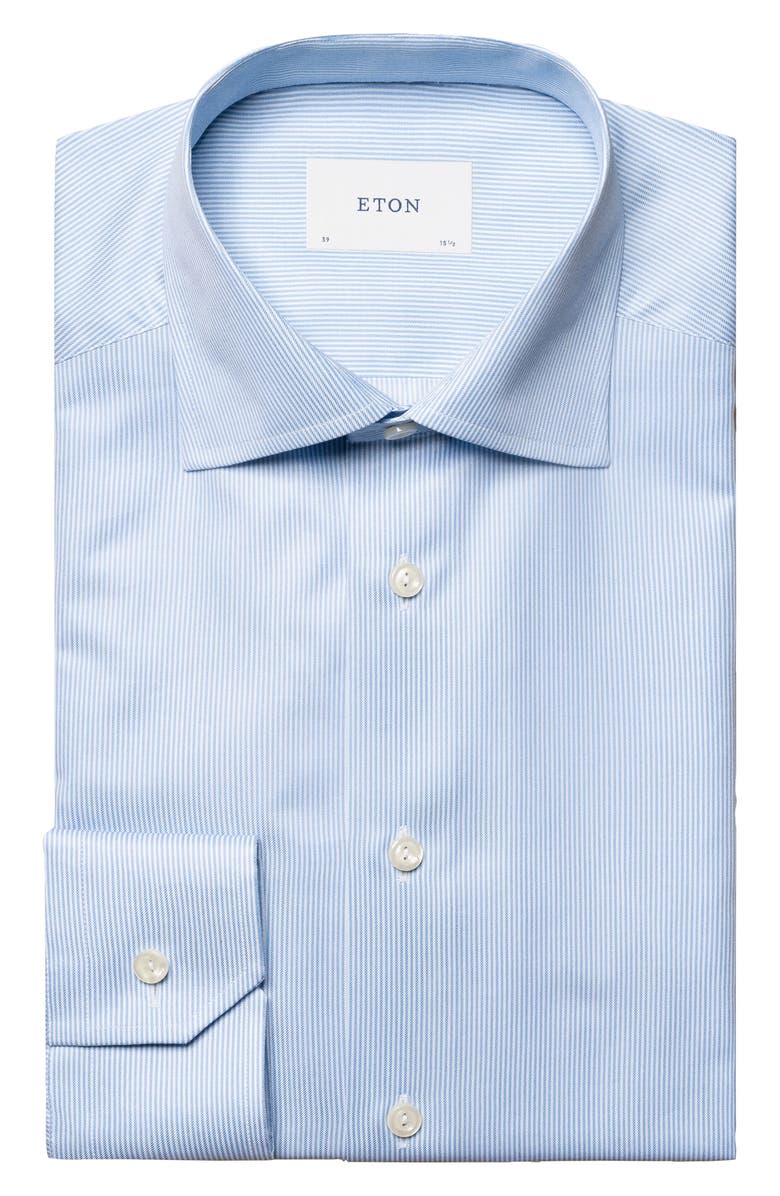 Eton Slim Fit Pinstripe Cotton Twill Dress Shirt, Alternate, color, Light Pastel Blue