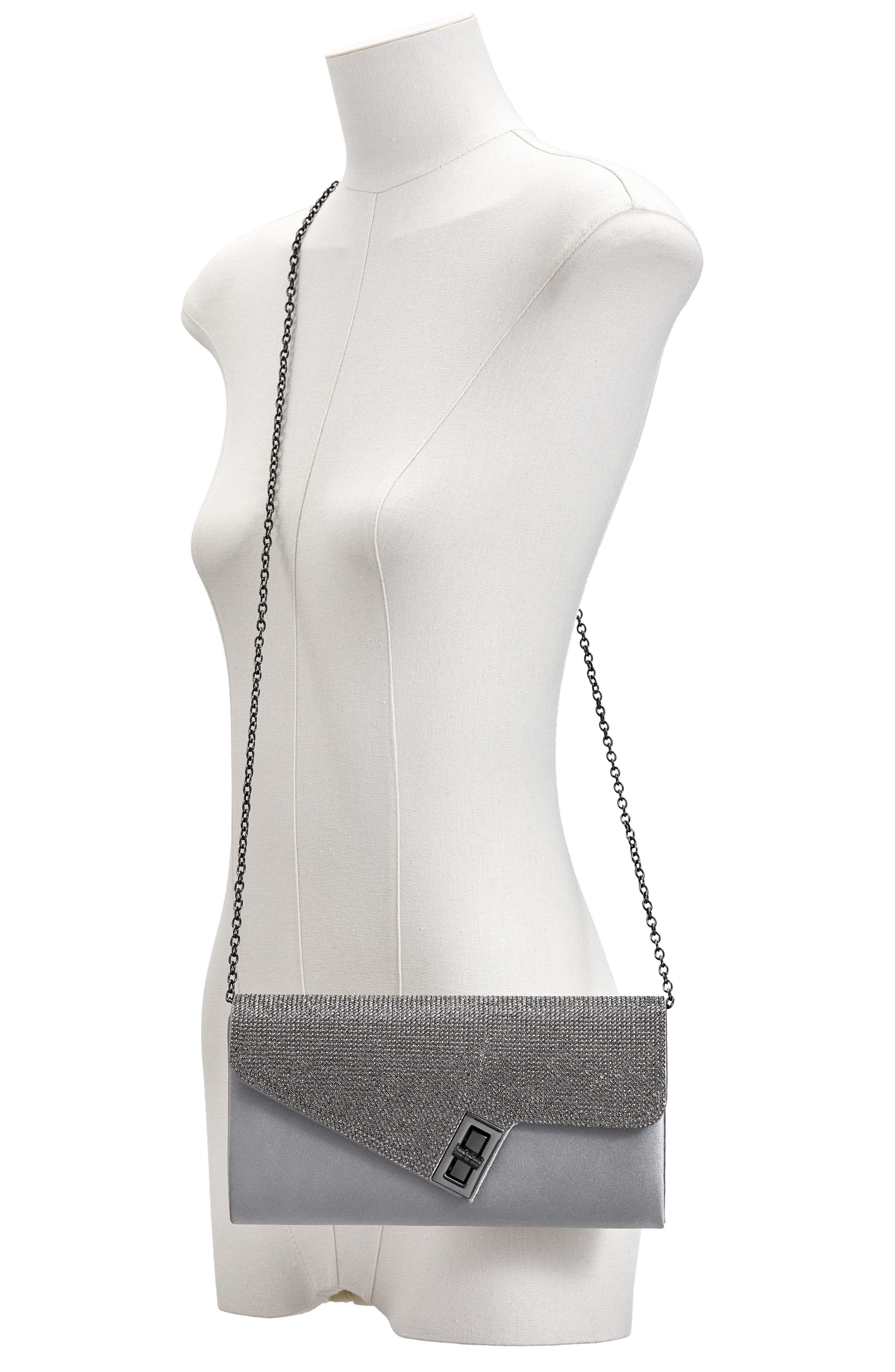 Chic Rhinestone & Satin Envelope Clutch, Alternate, color, PEWTER