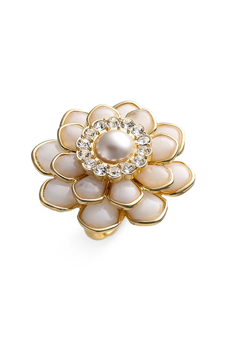 'sweet zinnia' oversized floral ring, Main, color, CREAM/ GOLD
