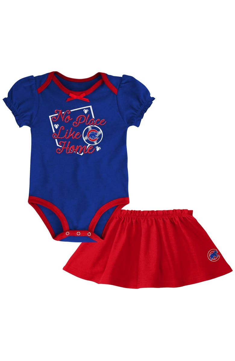 Outerstuff Girls Newborn & Infant Royal/Red Chicago Cubs Outfielder Bodysuit & Skirt Set, Main, color,