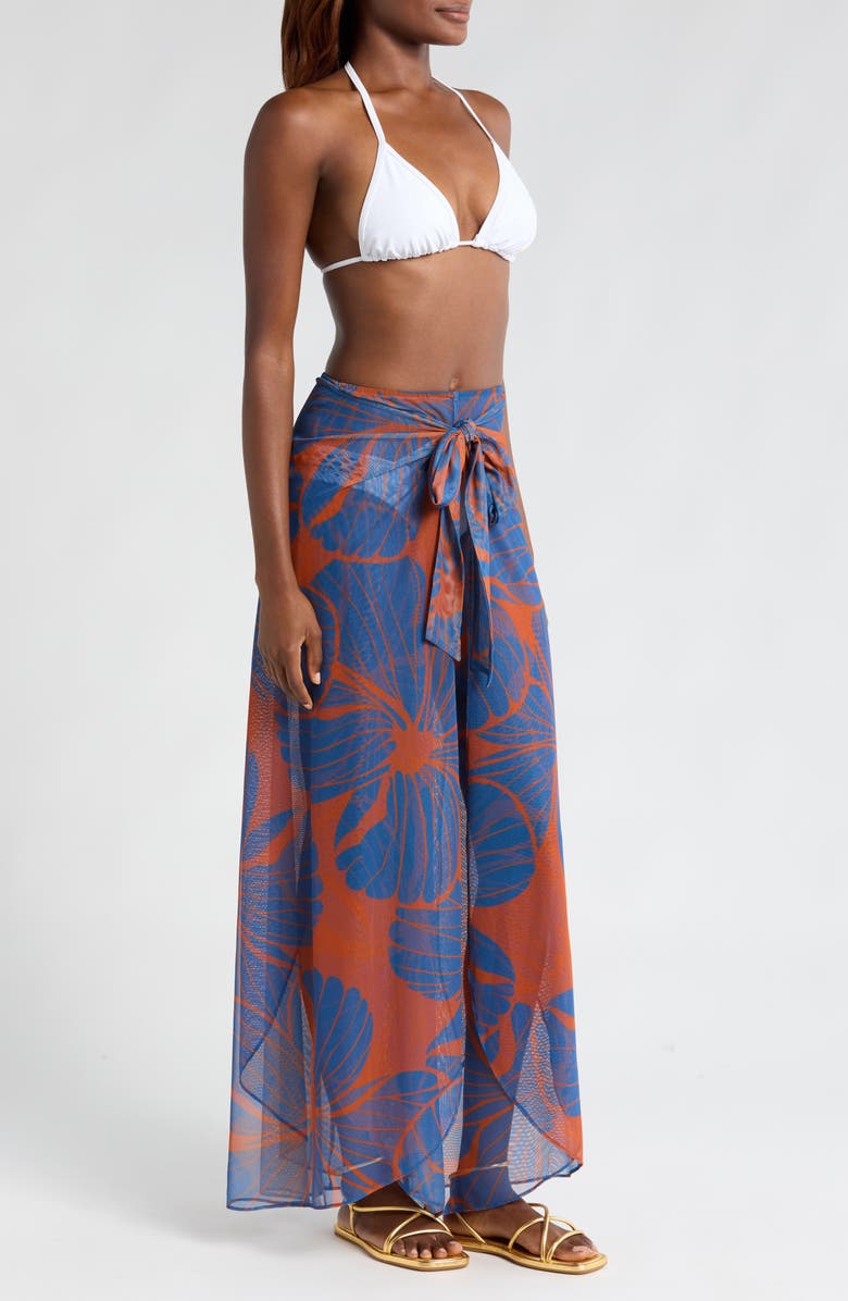 Hutch Floral Tie Waist Wide Leg Cover-Up Pants, Alternate, color, Copper Block Print Plumeria