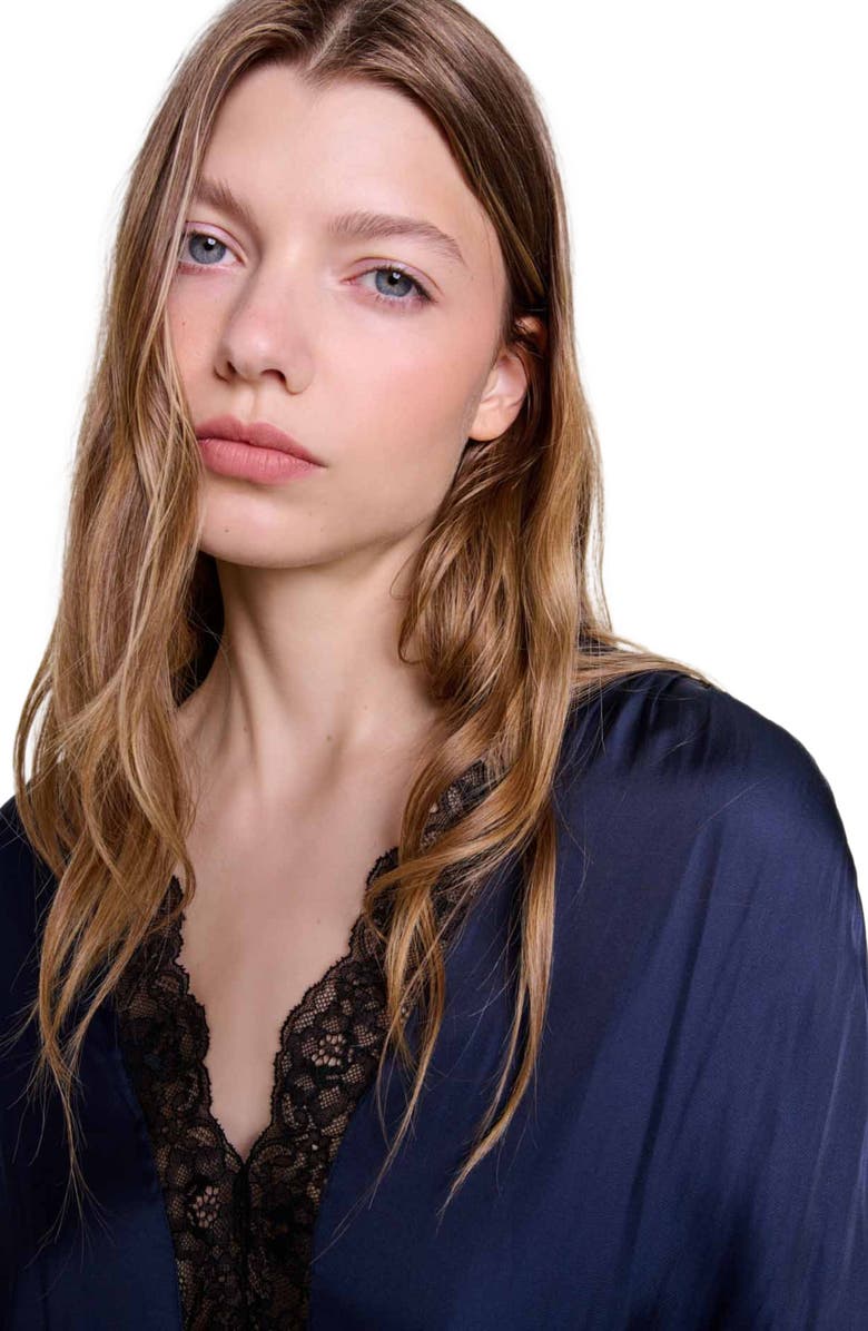 maje Pleated maxi dress with lace, Alternate, color, 