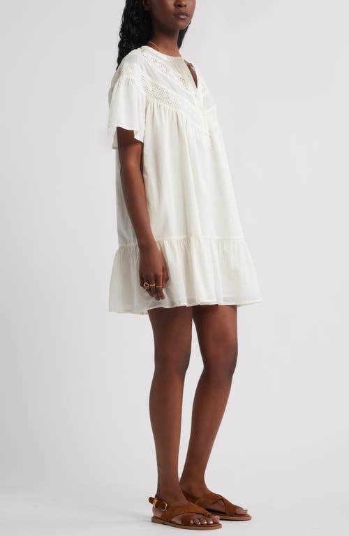 Treasure & Bond Lace Yoke Cotton Shift Dress In White