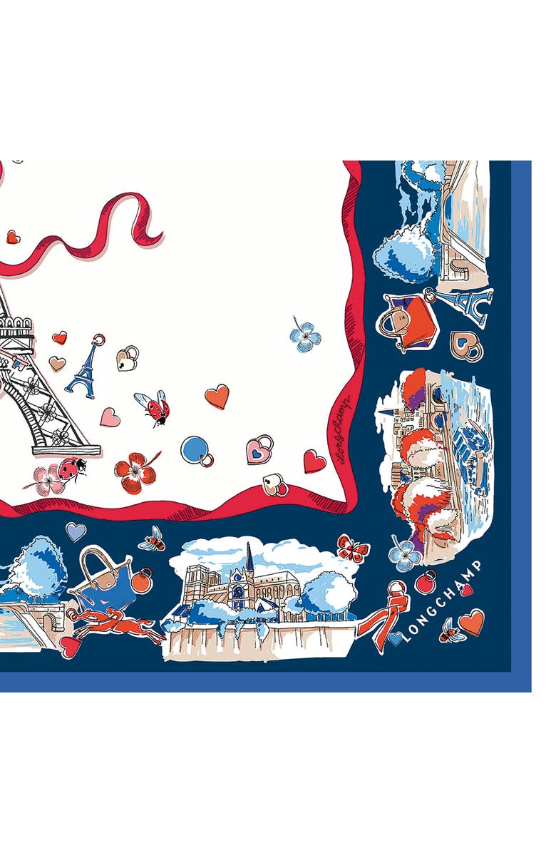 Longchamp Eiffel Tower Silk Square Bandana, Alternate, color, Ecru