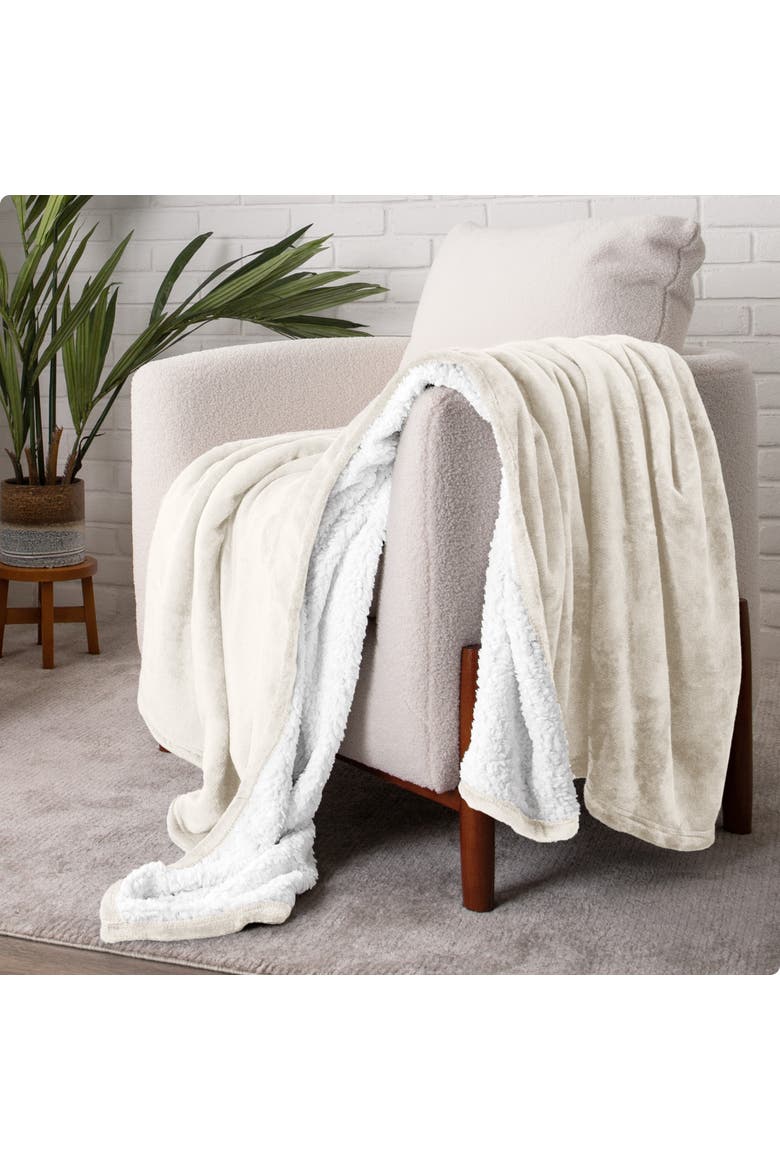 Reversible Plush Fleece Blanket, Alternate, color, Cream