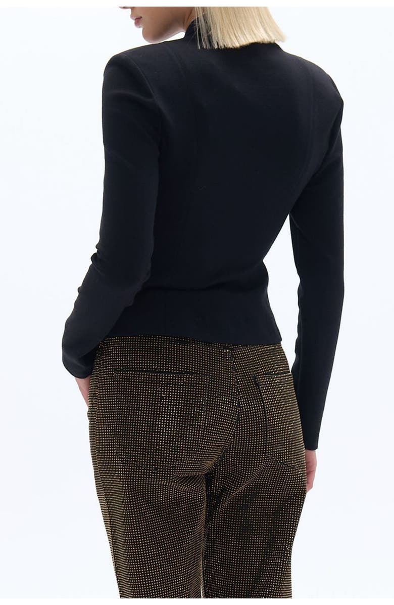 Nocturne Black Structured Zip-Front Blouse with Long Sleeves, Alternate, color, 