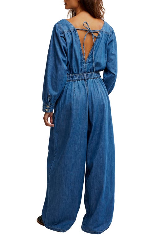 Free People Clara Long Sleeve Denim Jumpsuit