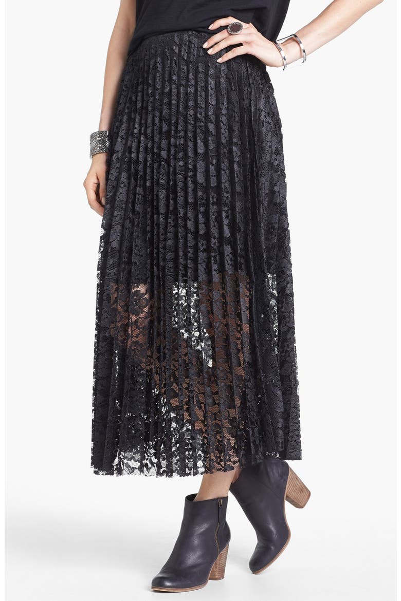 Knife Pleat Lace Maxi Skirt, Main, color, BLACK