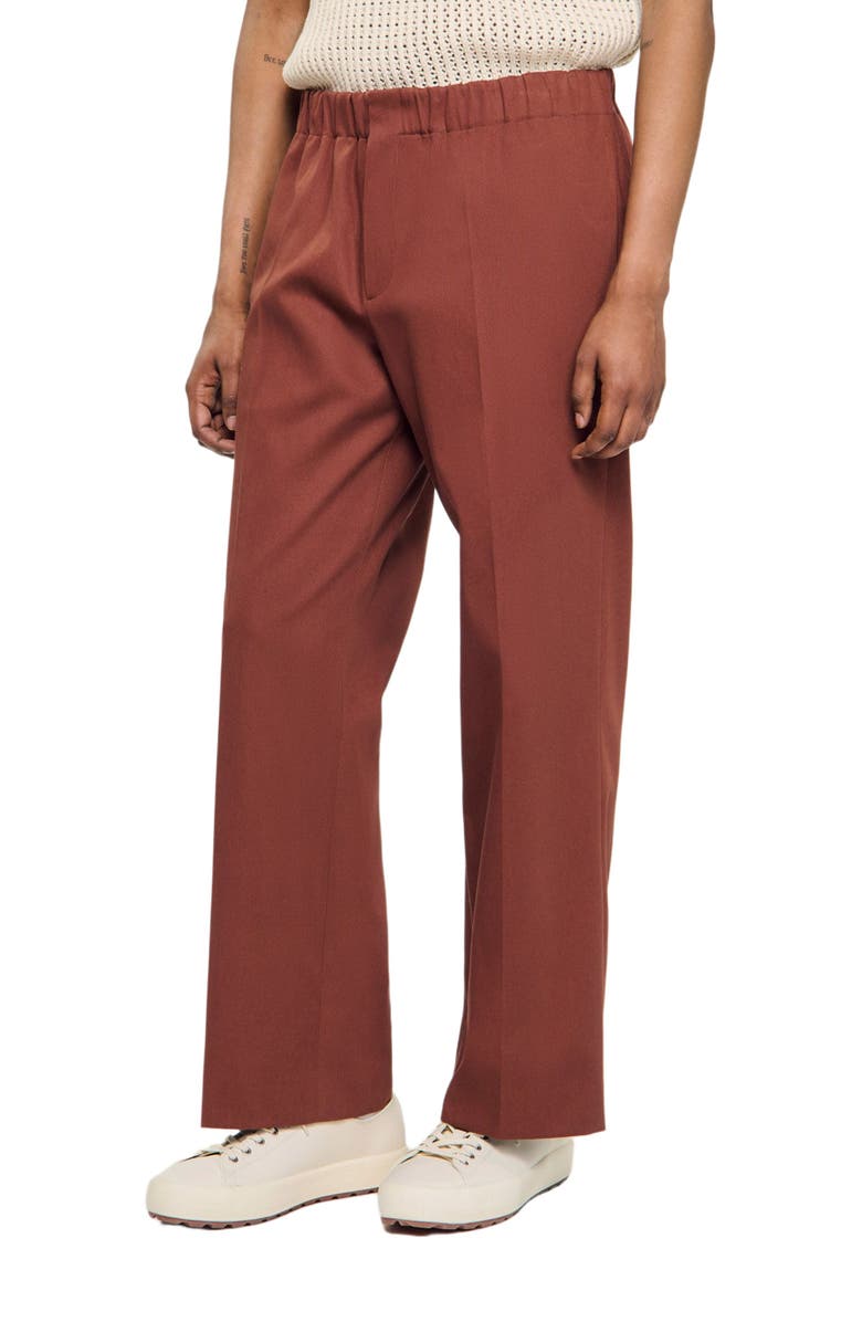 SANDRO Elasticated wide-leg cotton trousers, Alternate, color, Terra
