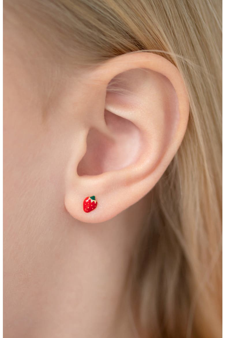 14k Summer Strawberry Earrings, Alternate, color, Red