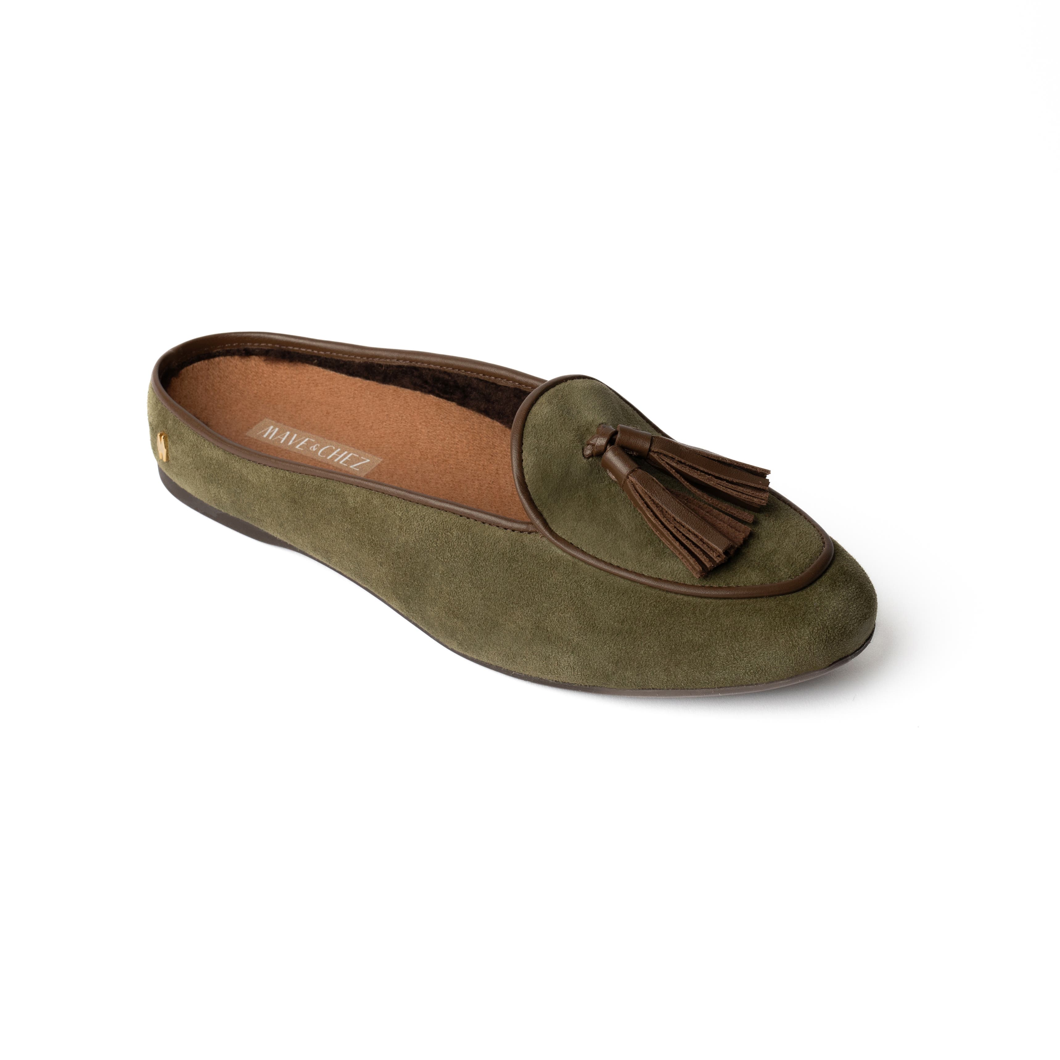 Mave & Chez Frida Mule - Arch Support 100% Genuine Shearling, Main, color, Olive