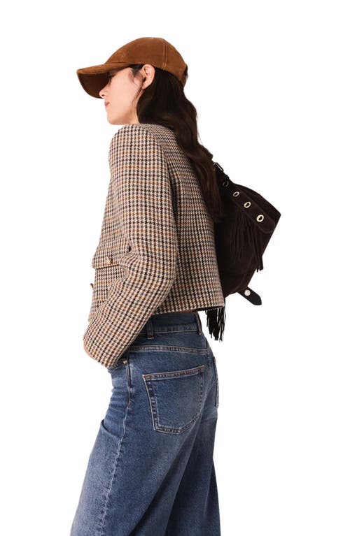 Maje Womens Beige Round-neck Short Checked Wool-blend Jacket In Brown