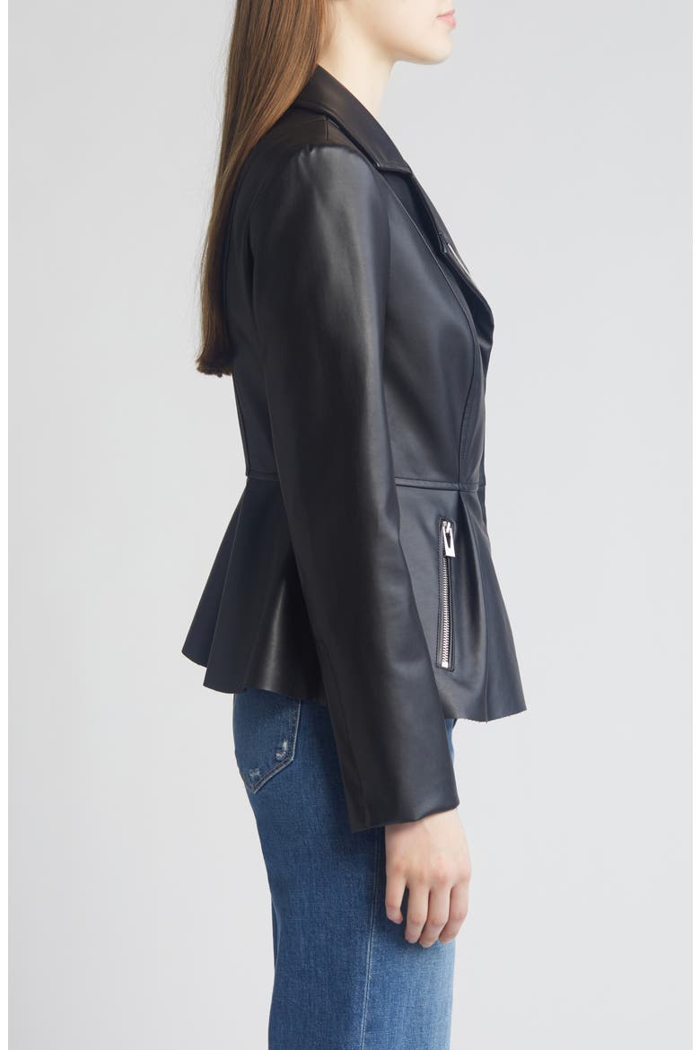 Peplum Faux Leather Jacket, Alternate, color, BLACK