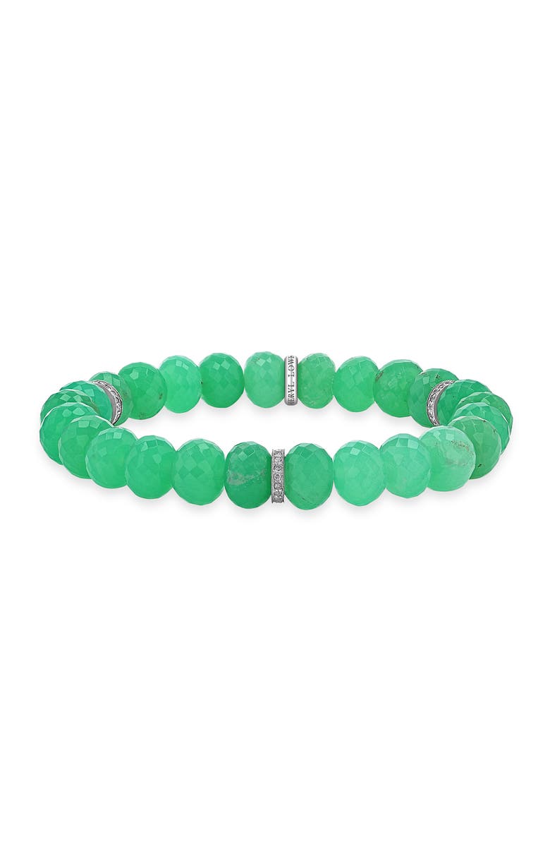 Sheryl Lowe Chrysoprase 9mm Bead Bracelet with 3 Diamond Rondelles, Main, color, Chrysoprase / Sterling Silver