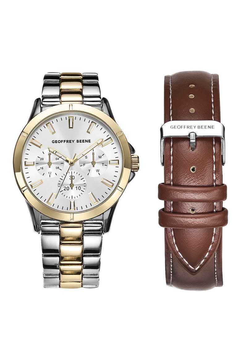 EZ Change Bracelet Strap & Leather Strap Multifunction Watch, 41mm, Main, color, TWO TONE