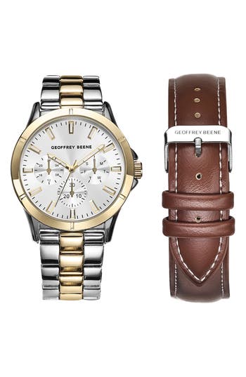 Geoffrey Beene Ez Change Bracelet Strap & Leather Strap Multifunction Watch, 41mm