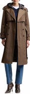 Avec Les Filles Crinkled Nylon Trench Coat with Hooded Bib Inset