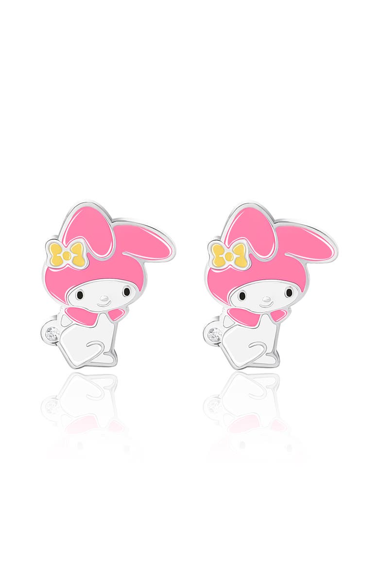 My Melody Flash Plated Enamel and Cyrstal Stud Earrings, Alternate, color, White, Pink