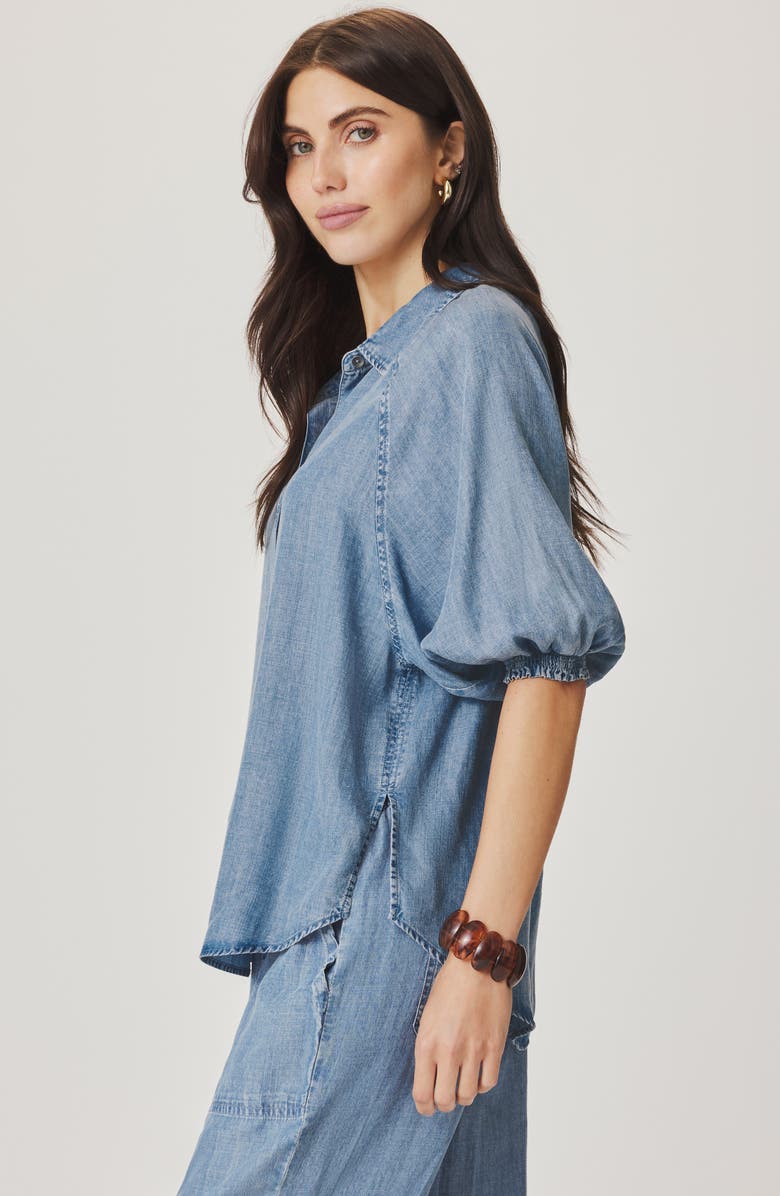 Splendid Talia Puff Sleeve Denim Shirt, Alternate, color, Indigo Blue
