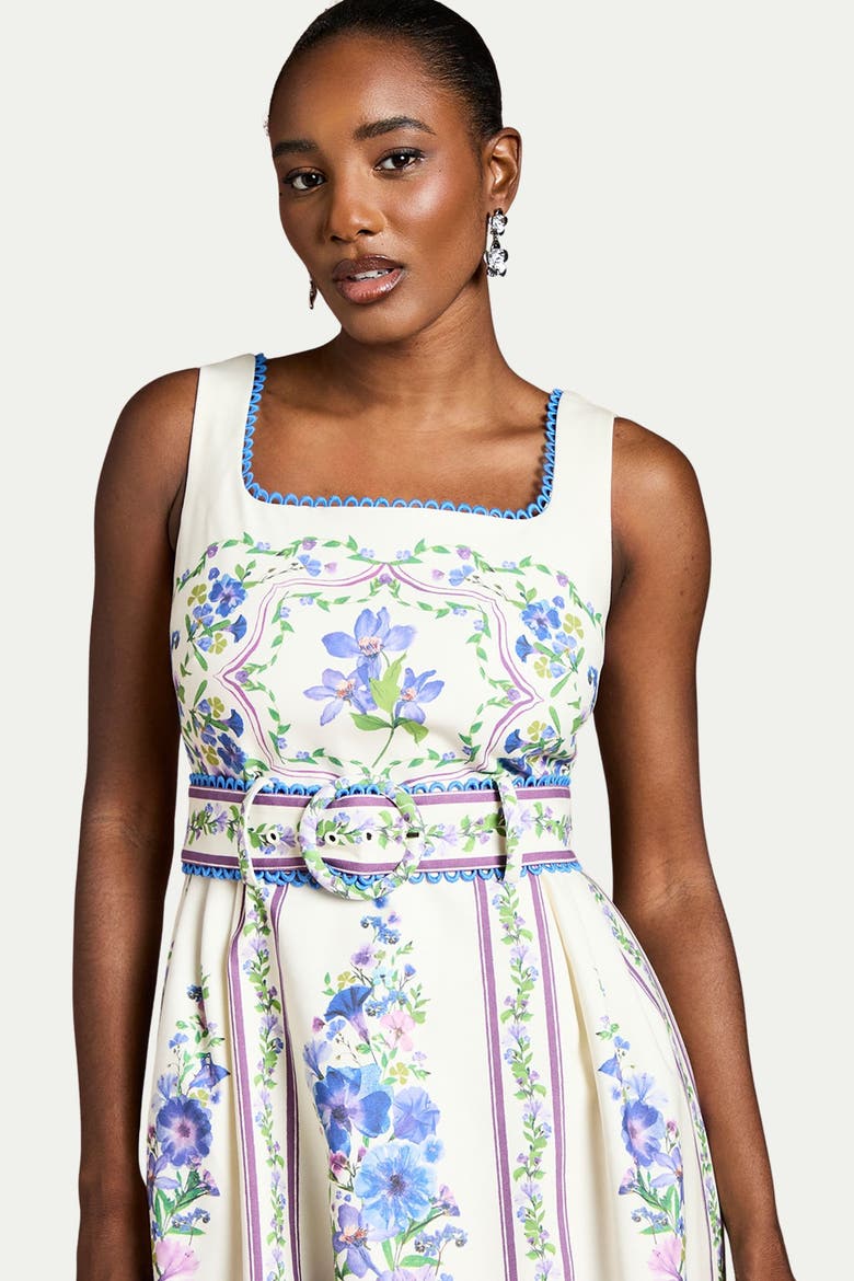 Print Full Skirted Cotton Midi Dress, Alternate, color, Ivory