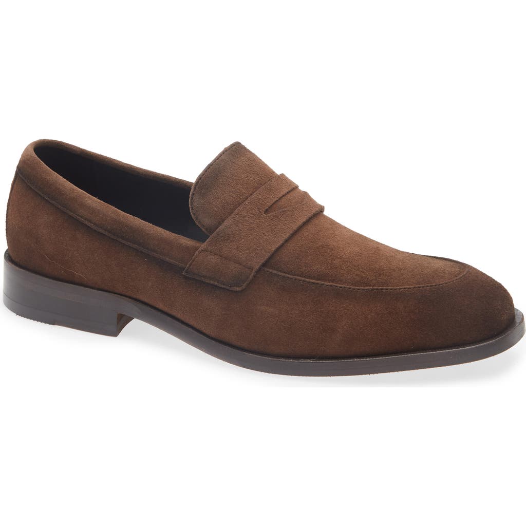 Hugo Boss Boss Limber Penny Loafer In Dark Brown Suede