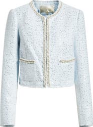 LoveShackFancy Kelli Sequin Embellished Tweed Crop Jacket