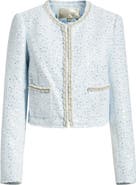 LoveShackFancy Kelli Sequin Embellished Tweed Crop Jacket