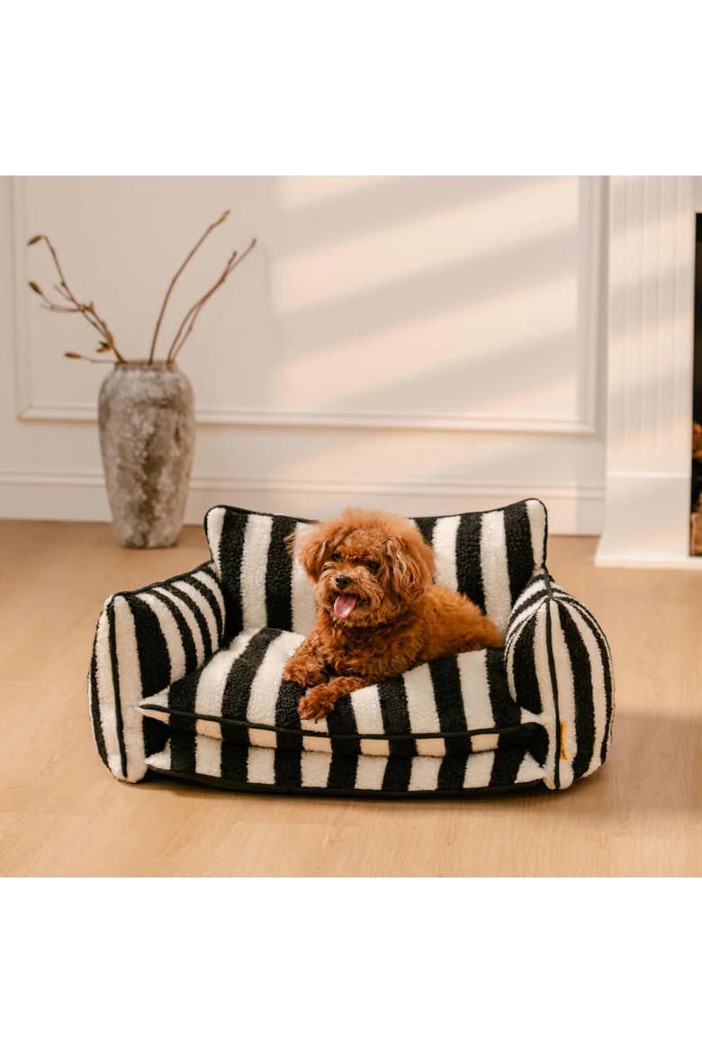 Striped Faux Lambswool Double Layer Pet Sofa Bed, Alternate, color, Black